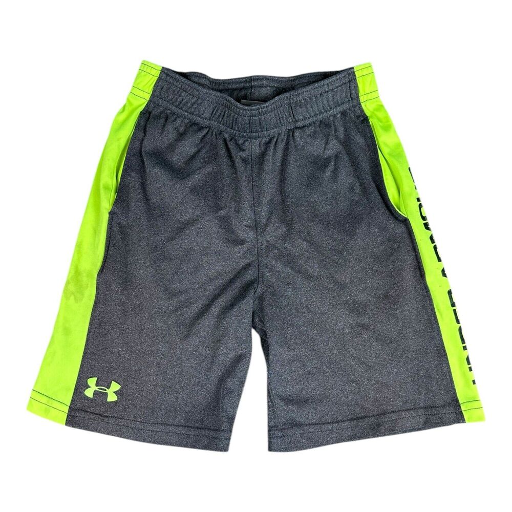 Under Armour Size 6 heather gray green elastic waist shorts boys youth Sports